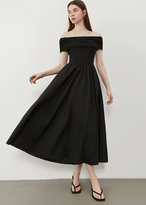 SCULPTURAL DRAPE OFF - SHOULDER DRESS - Vera Lumina