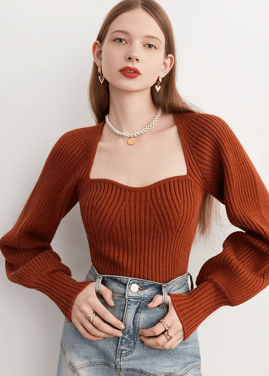 SCULPTURAL SWEETHEART BALLOON SLEEVE KNIT - Vera Lumina