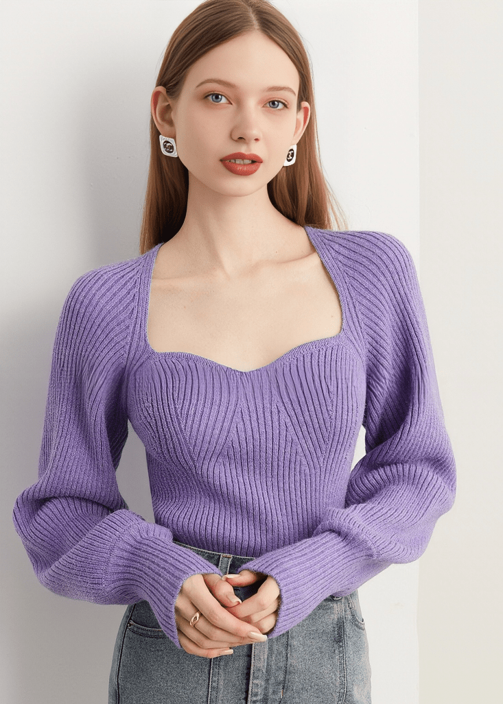 SCULPTURAL SWEETHEART BALLOON SLEEVE KNIT - Vera Lumina