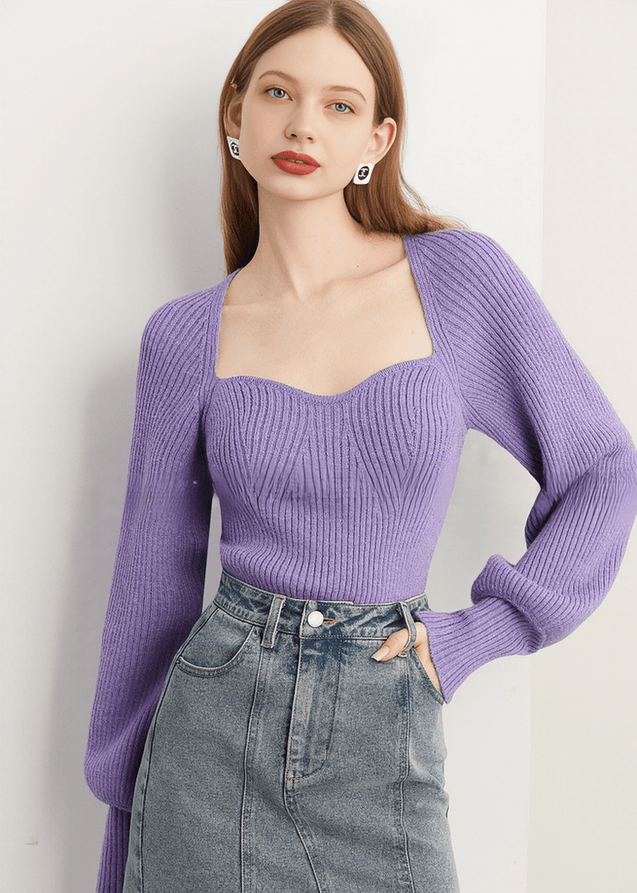 SCULPTURAL SWEETHEART BALLOON SLEEVE KNIT - Vera Lumina