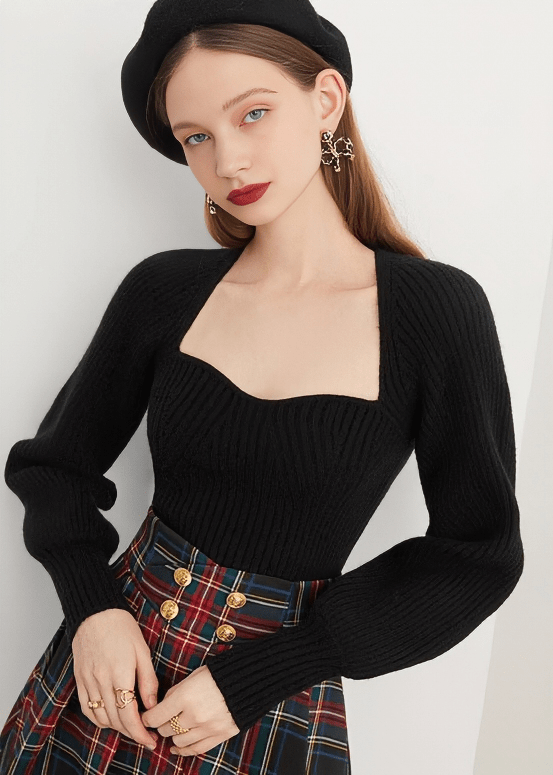 SCULPTURAL SWEETHEART BALLOON SLEEVE KNIT - Vera Lumina