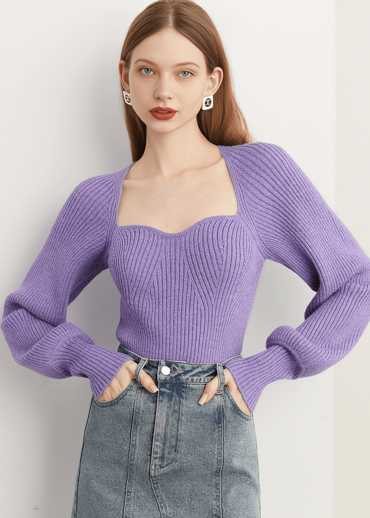 SCULPTURAL SWEETHEART BALLOON SLEEVE KNIT - Vera Lumina