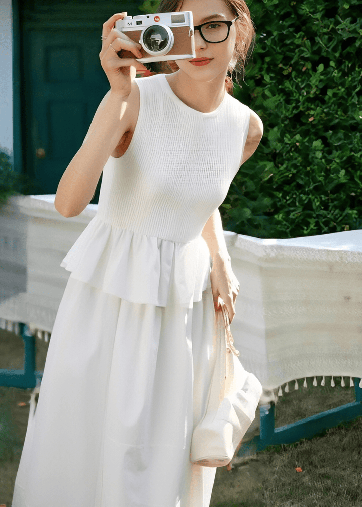 SCULPTURED PEPLUM RIB TANK - Vera Lumina