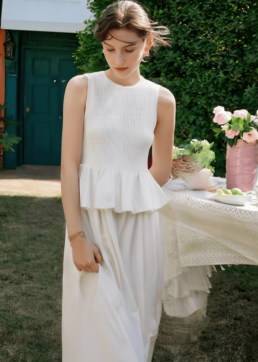 SCULPTURED PEPLUM RIB TANK - Vera Lumina