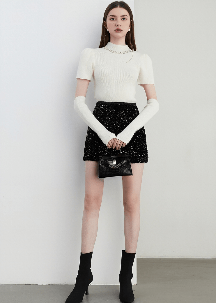 SEQUIN EMBELLISHED MINI SKIRT - Vera Lumina