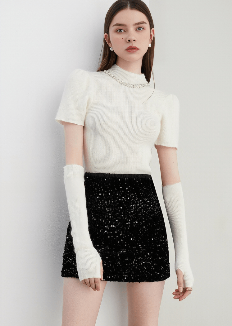 SEQUIN EMBELLISHED MINI SKIRT - Vera Lumina