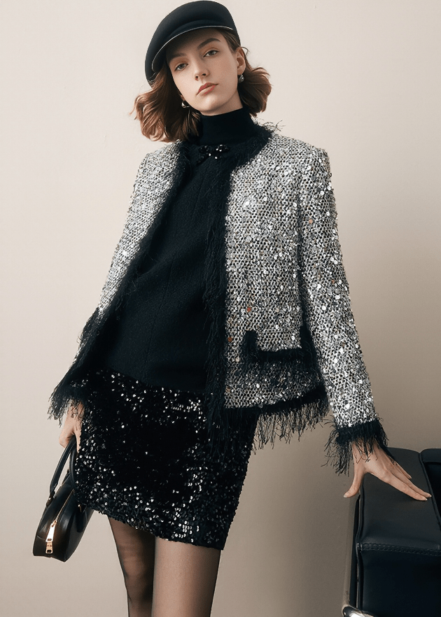 SEQUIN FRINGE TRIM JACKET - Vera Lumina