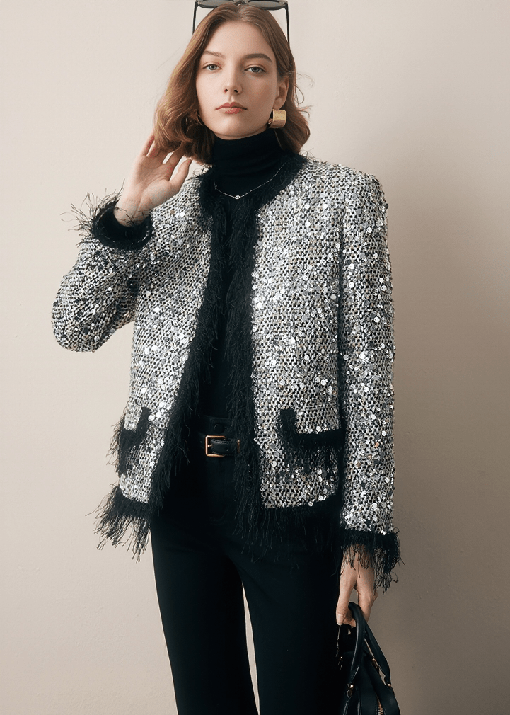 SEQUIN FRINGE TRIM JACKET - Vera Lumina