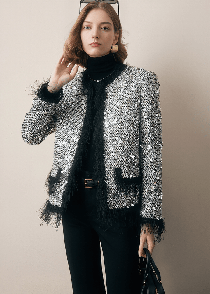 SEQUIN FRINGE TRIM JACKET - Vera Lumina