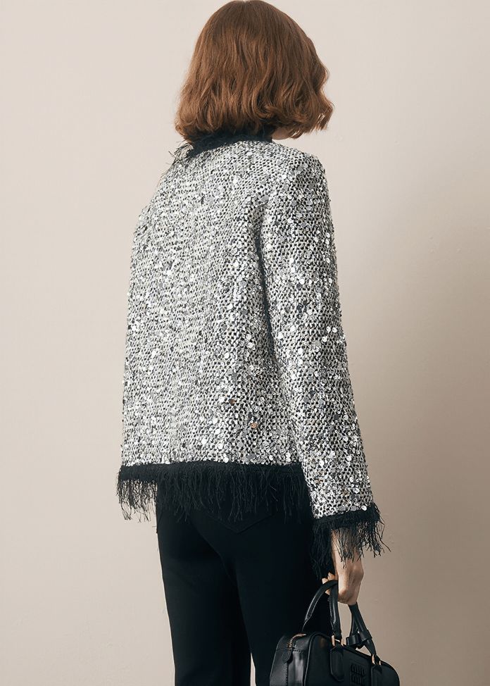 SEQUIN FRINGE TRIM JACKET - Vera Lumina