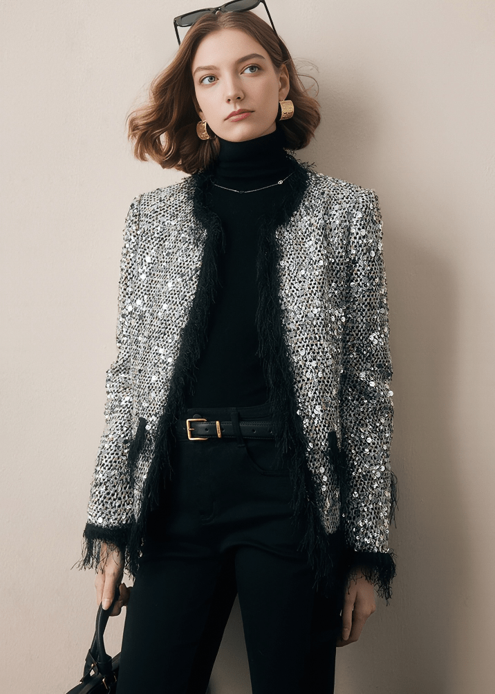 SEQUIN FRINGE TRIM JACKET - Vera Lumina