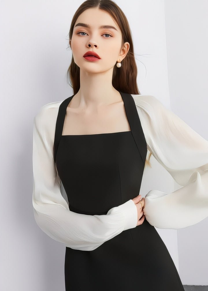 Sheer Sleeve Halter Dress - Vera Lumina