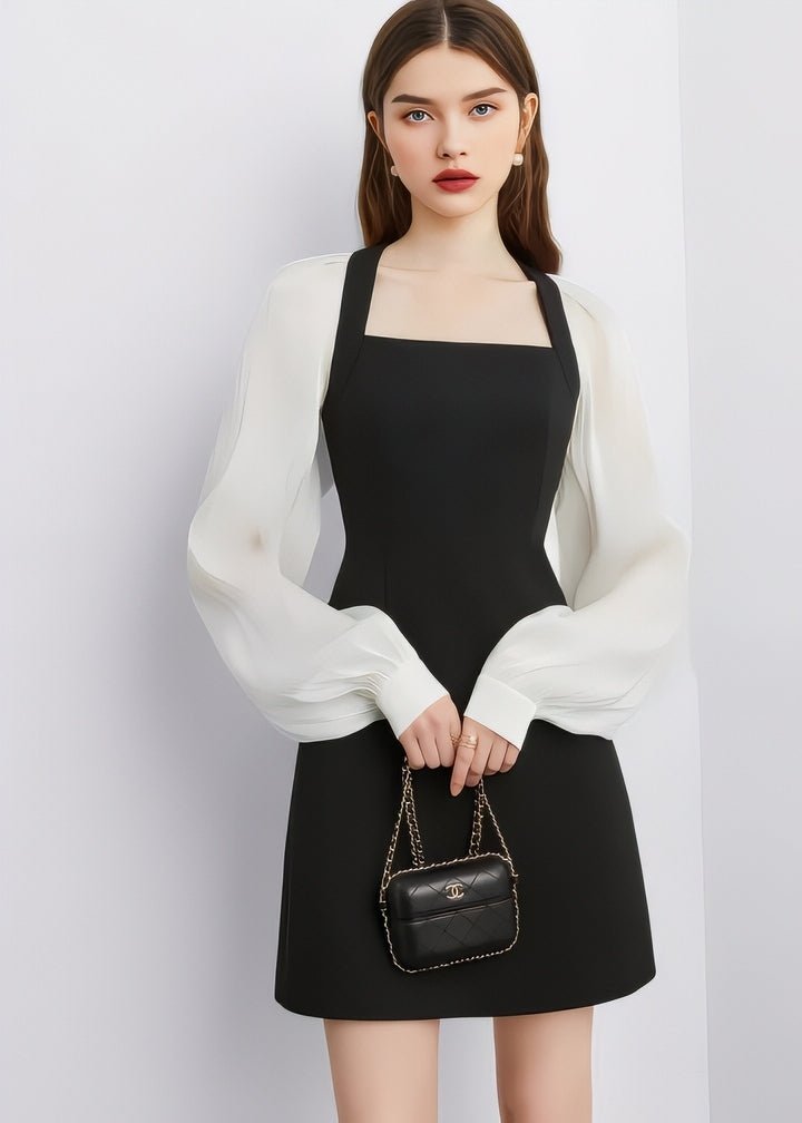 Sheer Sleeve Halter Dress - Vera Lumina