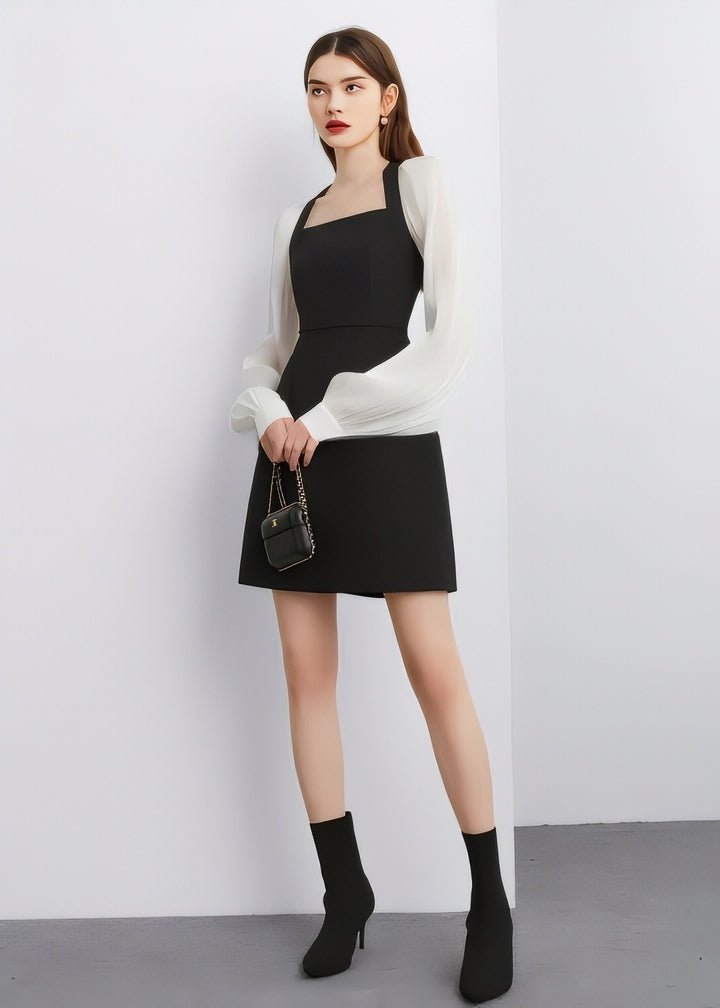 Sheer Sleeve Halter Dress - Vera Lumina