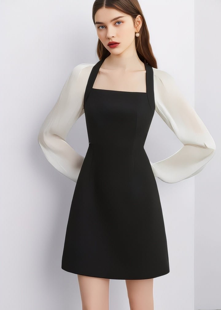 Sheer Sleeve Halter Dress - Vera Lumina
