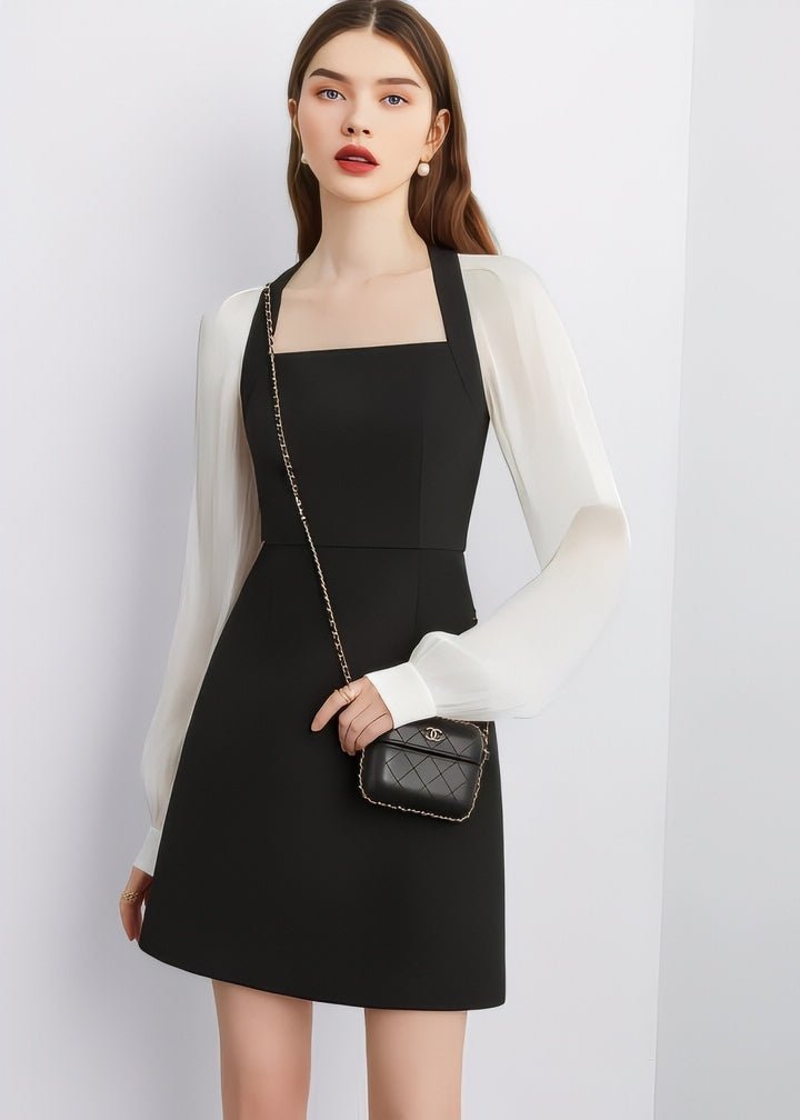 Sheer Sleeve Halter Dress - Vera Lumina
