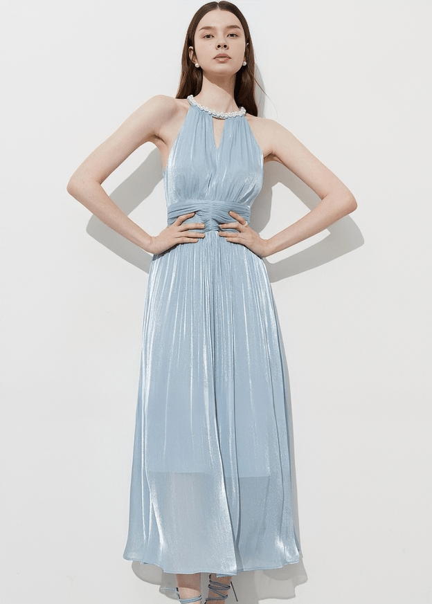 SHIMMER HALTER GATHERED DRESS - Vera Lumina