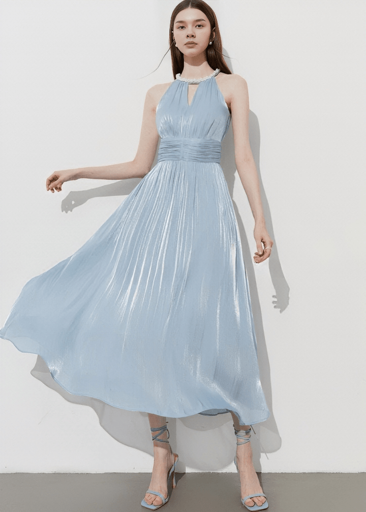 SHIMMER HALTER GATHERED DRESS - Vera Lumina