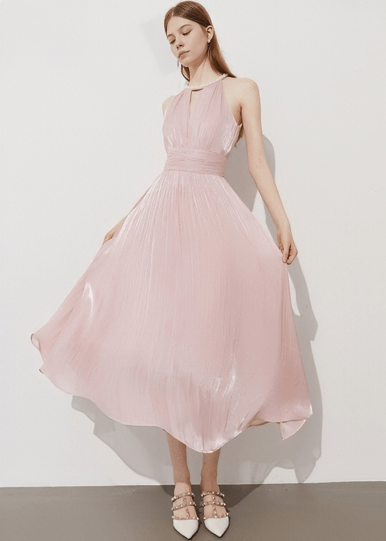 SHIMMER HALTER GATHERED DRESS - Vera Lumina