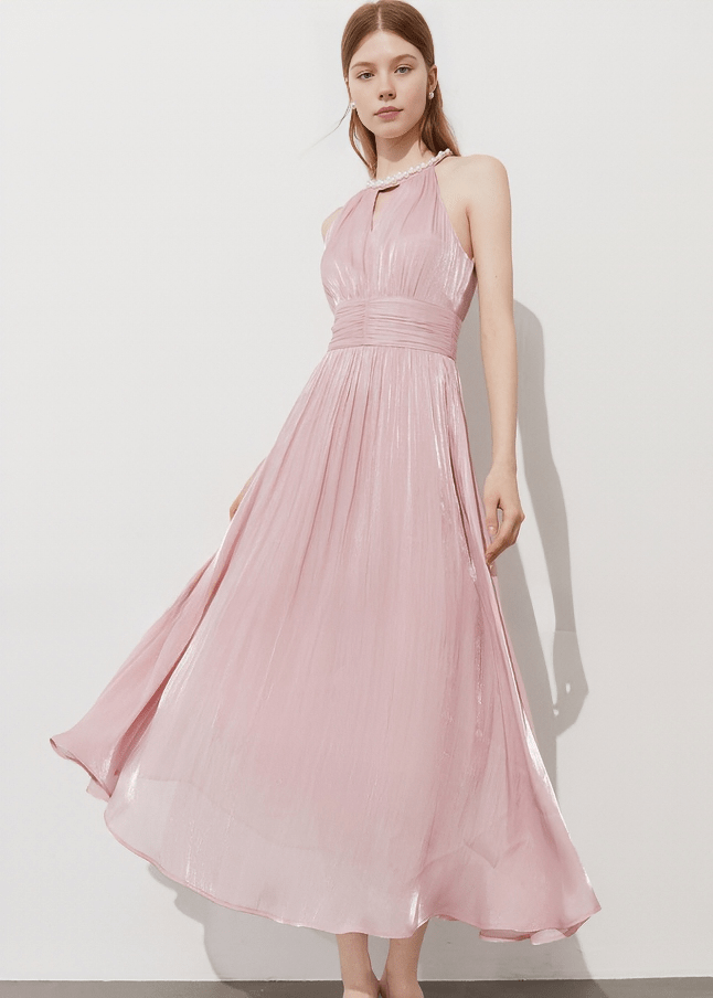 SHIMMER KEYHOLE HALTER DRESS - Vera Lumina