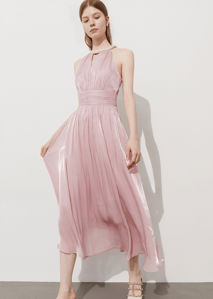SHIMMER KEYHOLE HALTER DRESS - Vera Lumina