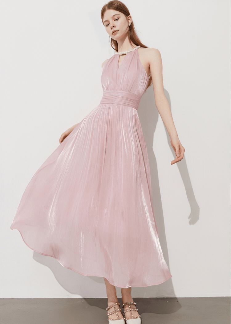 SHIMMER KEYHOLE HALTER DRESS - Vera Lumina