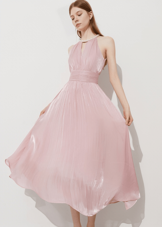 SHIMMER KEYHOLE HALTER DRESS - Vera Lumina