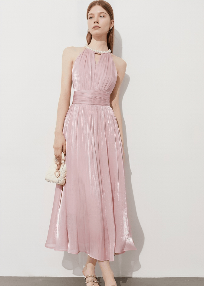 SHIMMER KEYHOLE HALTER DRESS - Vera Lumina