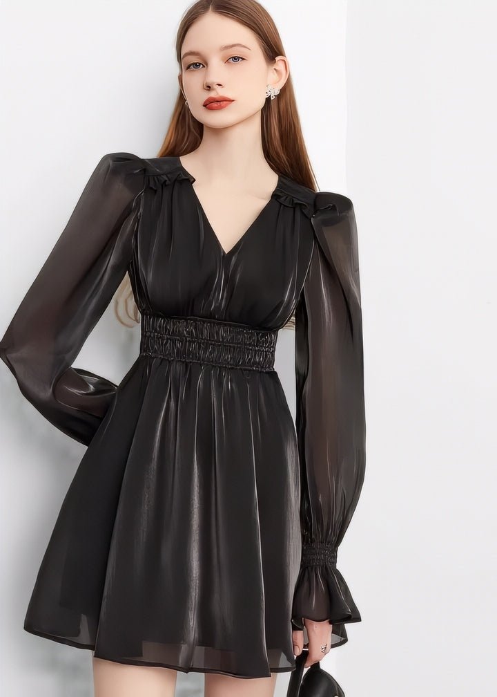 Shiny Chiffon Flare Mini Dress - Vera Lumina