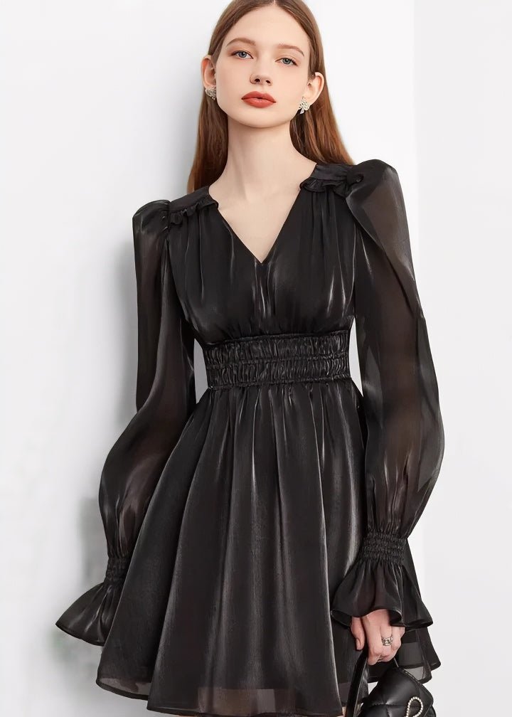 Shiny Chiffon Flare Mini Dress - Vera Lumina