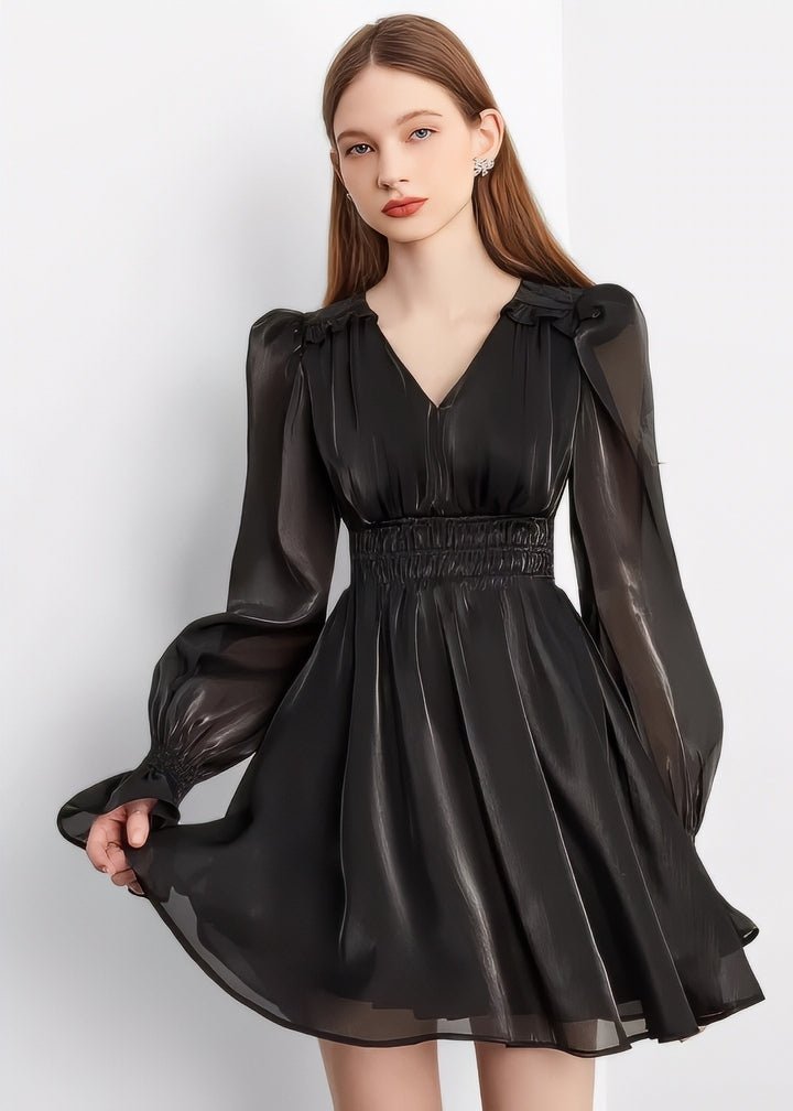 Shiny Chiffon Flare Mini Dress - Vera Lumina
