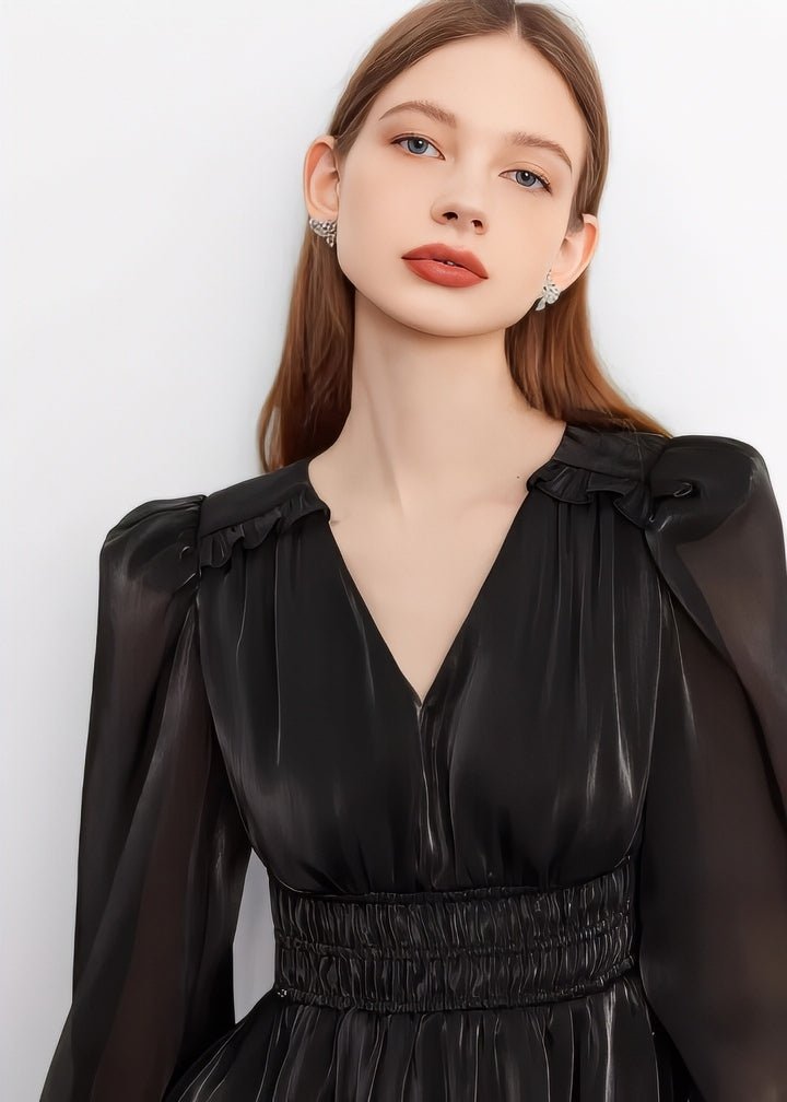 Shiny Chiffon Flare Mini Dress - Vera Lumina