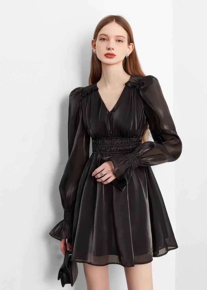 Shiny Chiffon Flare Mini Dress - Vera Lumina