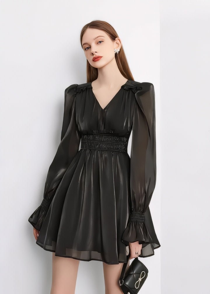 Shiny Chiffon Flare Mini Dress - Vera Lumina
