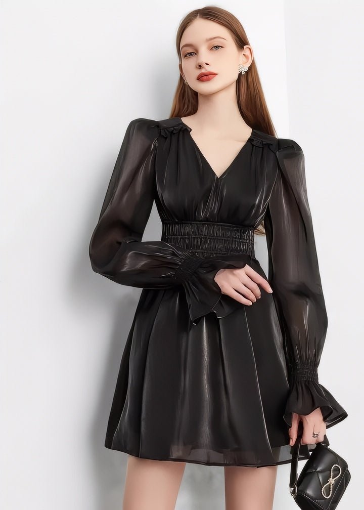 Shiny Chiffon Flare Mini Dress - Vera Lumina