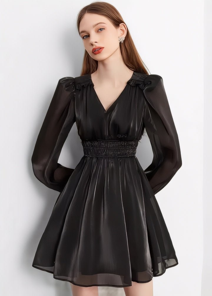 Shiny Chiffon Flare Mini Dress - Vera Lumina