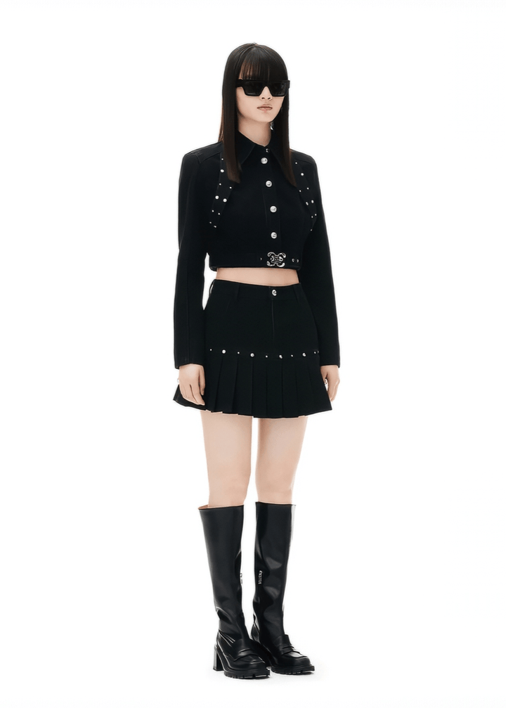 shot stud denim tops & skirt - Vera Lumina