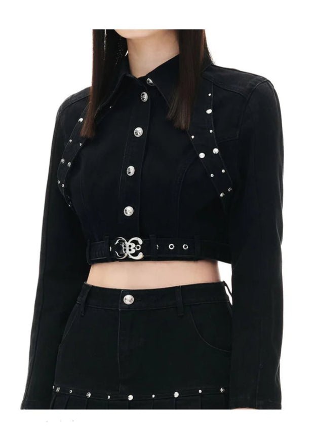 shot stud denim tops & skirt - Vera Lumina