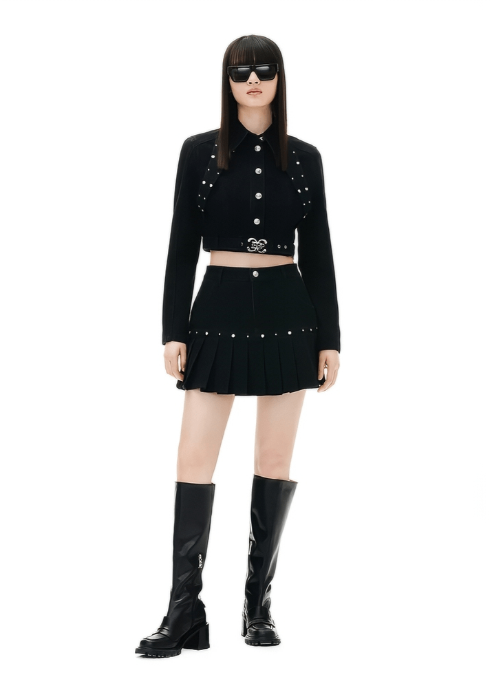 shot stud denim tops & skirt - Vera Lumina