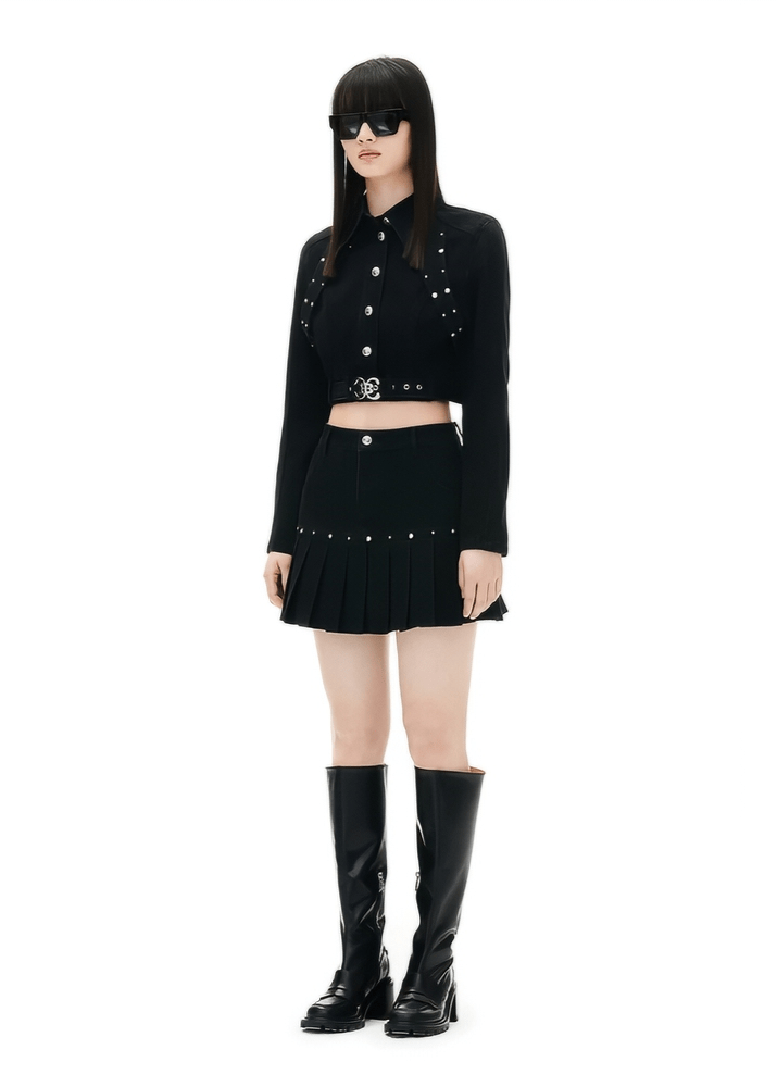 shot stud denim tops & skirt - Vera Lumina