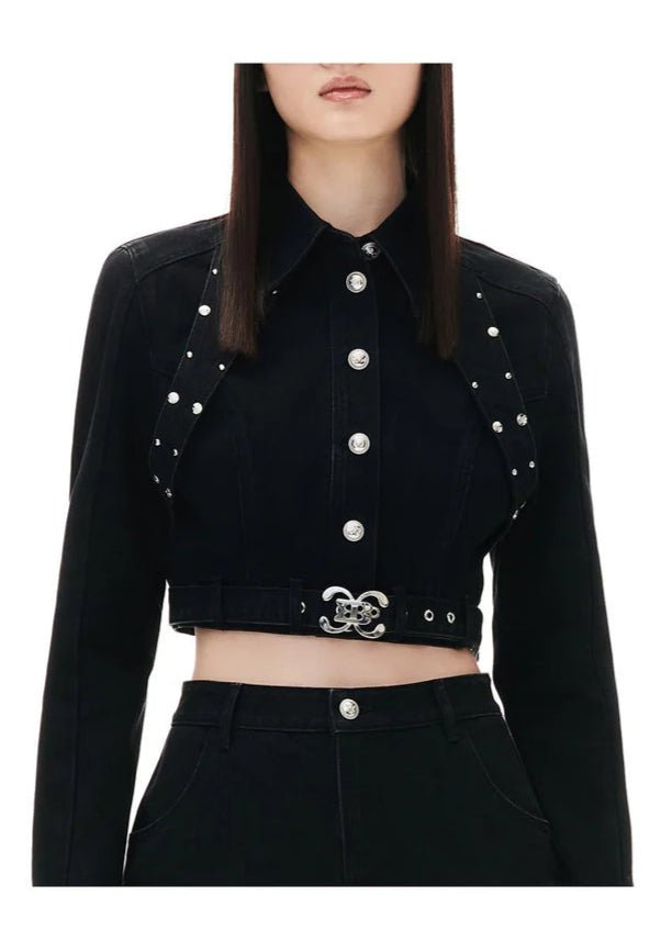 shot stud denim tops & skirt - Vera Lumina
