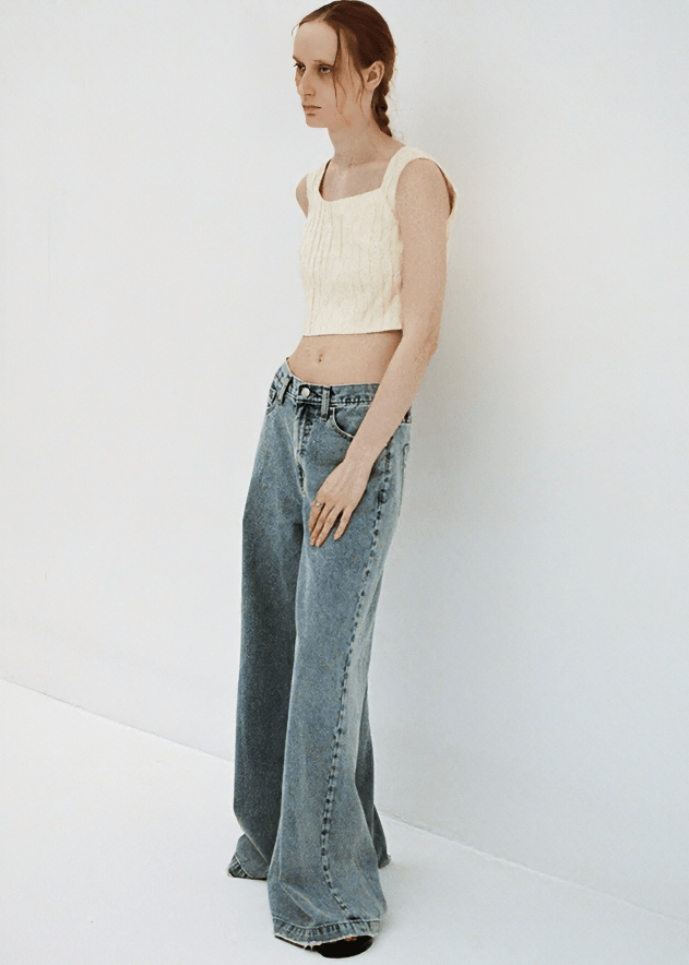 SIDE SEAM STITCH DETAIL WIDE LEG JEANS - Vera Lumina