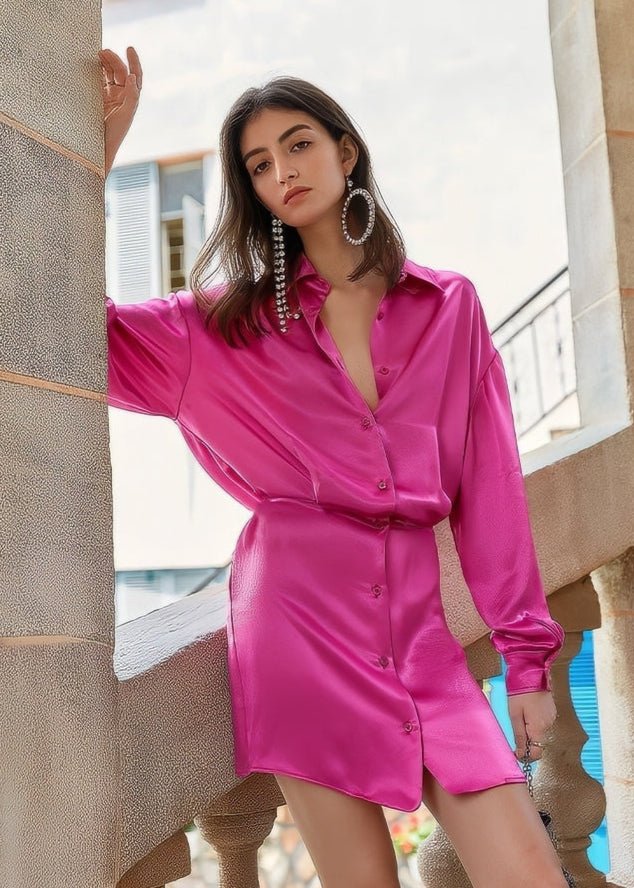 silky mini rose shirt dress - Vera Lumina