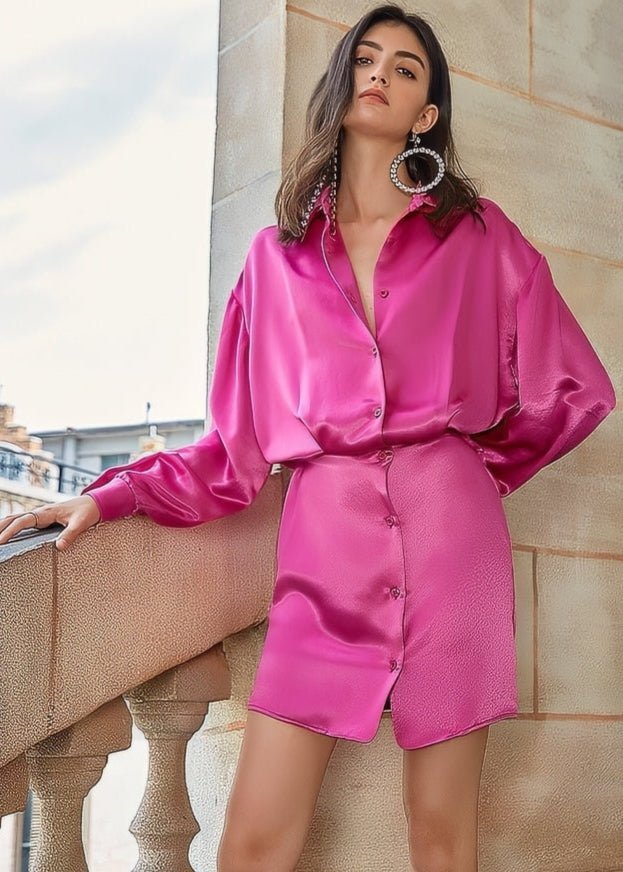 silky mini rose shirt dress - Vera Lumina