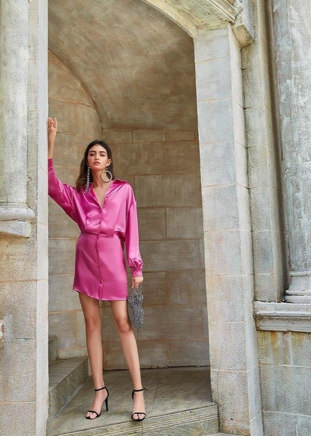 silky mini rose shirt dress - Vera Lumina