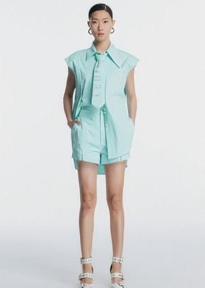 Slit loose pastel tiffany mint short pants - Vera Lumina