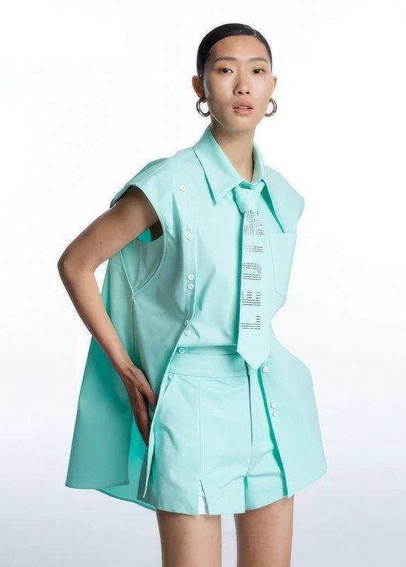 Slit loose pastel tiffany mint short pants - Vera Lumina