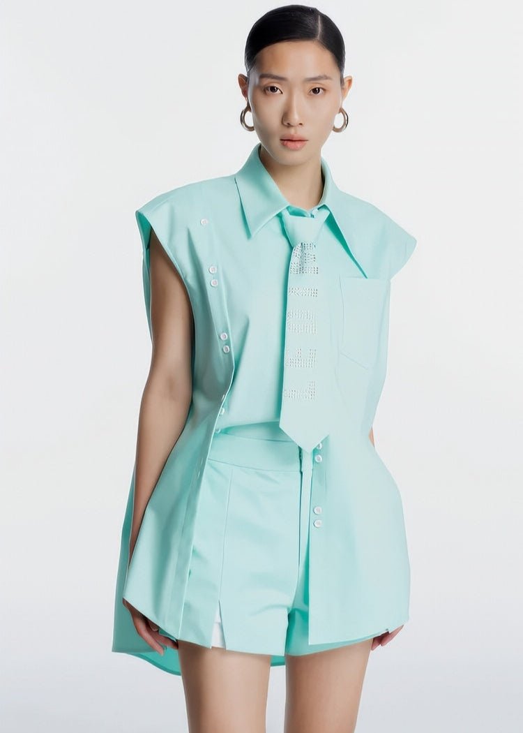 Slit loose pastel tiffany mint short pants - Vera Lumina