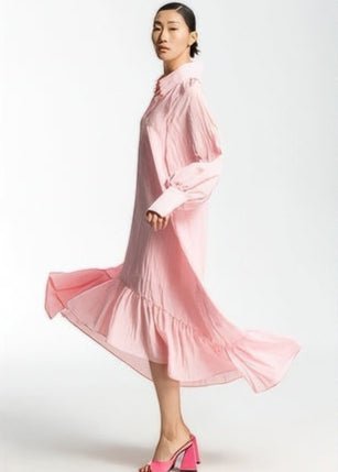 soft pastel pink loose shirt midi dress - Vera Lumina