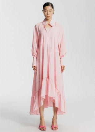 soft pastel pink loose shirt midi dress - Vera Lumina